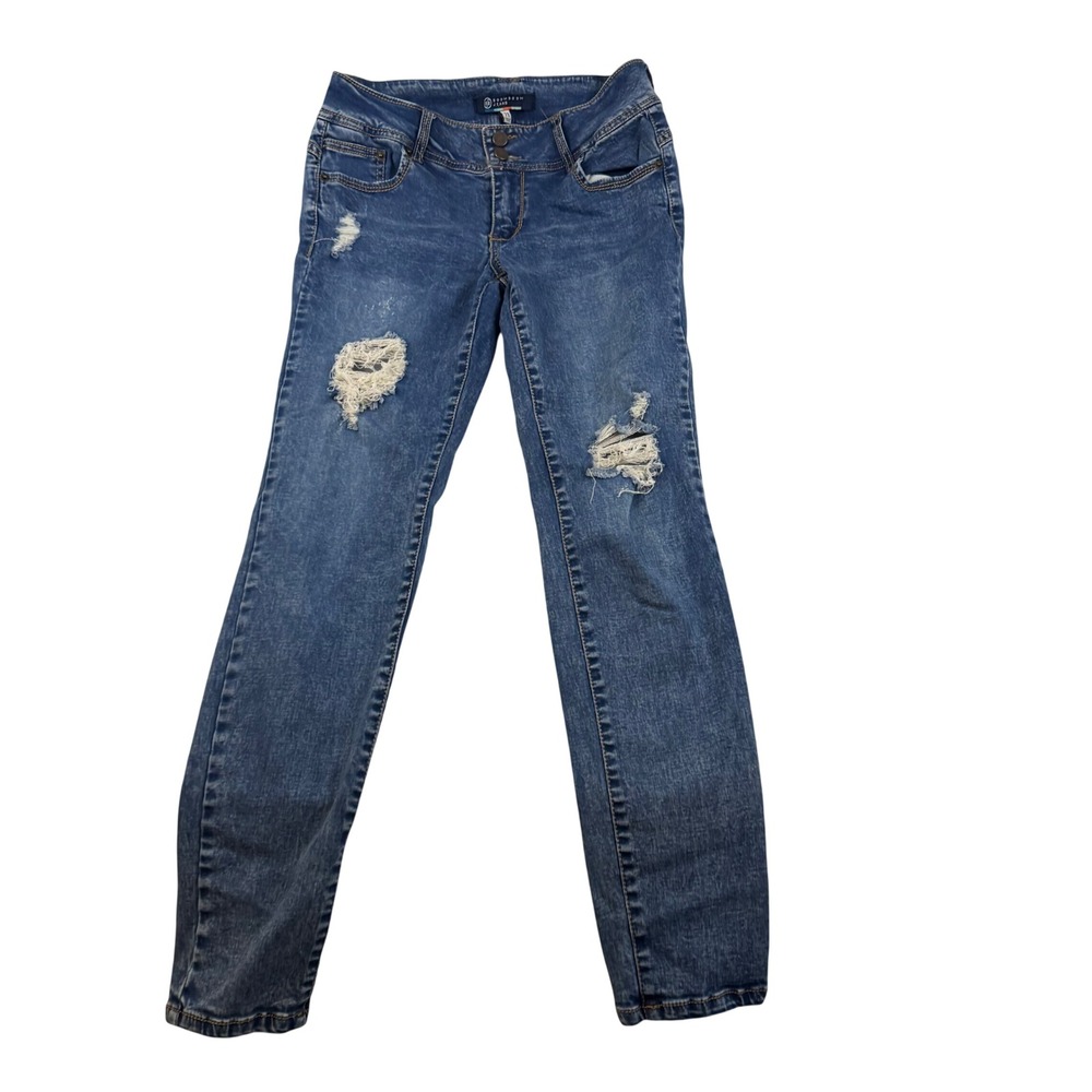 Boom Boom Jeans Womens Size 11 Blue Distressed Skinny Rippe Mid Rise Denim Pants